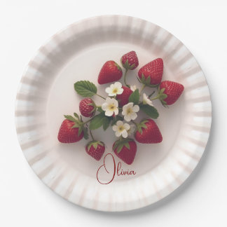 Assiettes En Carton Custom Strawberry Sprig Flower Foliage Name