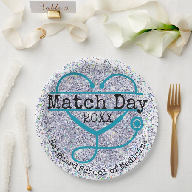 Assiettes En Carton Custom Year Match Day Blue Glitter Stethoscope (Mariage)