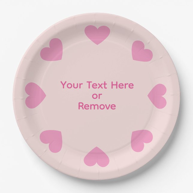 Assiettes En Carton Customizable Pink Heart Paper Plates (Devant)