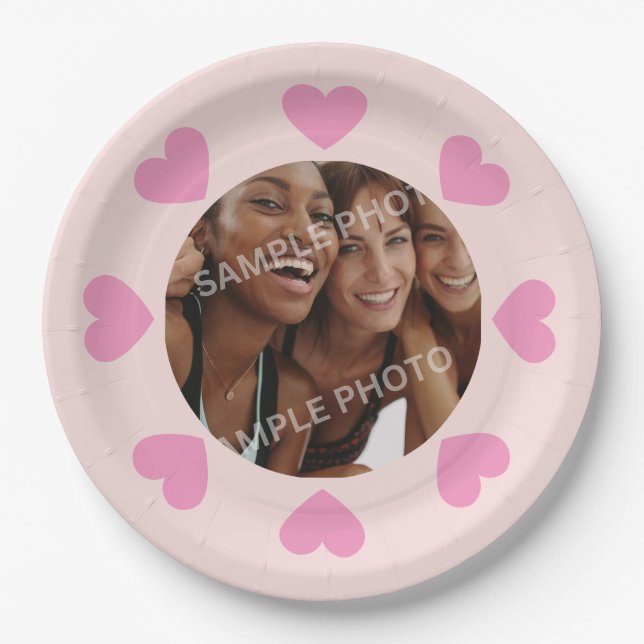 Assiettes En Carton Customizable Pink Heart Photo Paper Plates (Devant)