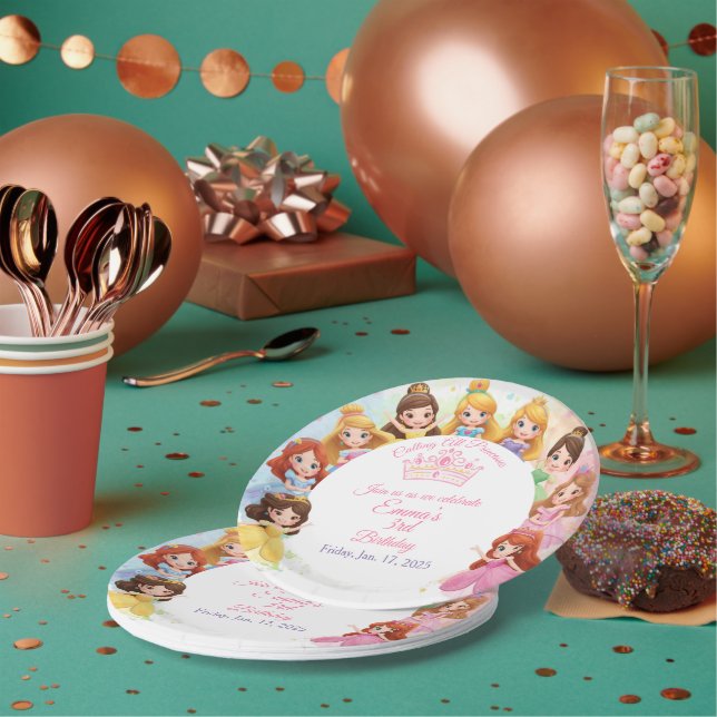 Assiettes En Carton Customizable Princess Girl Birthday Paper Plate (Multi)