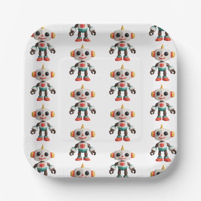 Assiettes En Carton Customizable Robot Kids (Recto)