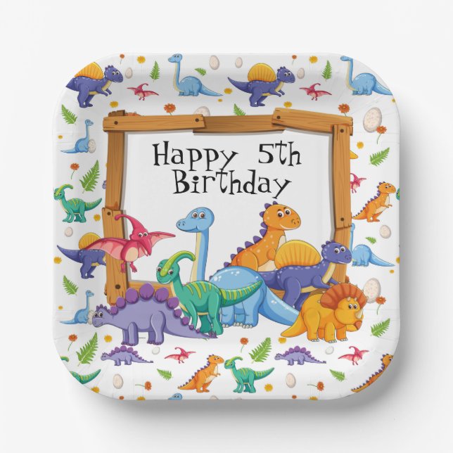 Assiettes En Carton Customize Age Dinosaur Birthday  (Recto)