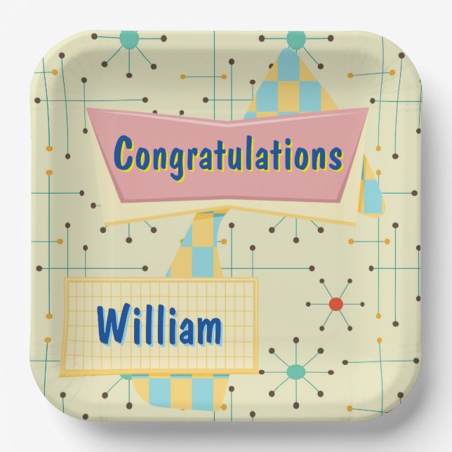 Assiettes En Carton Customize Congratulations Retro (Recto)