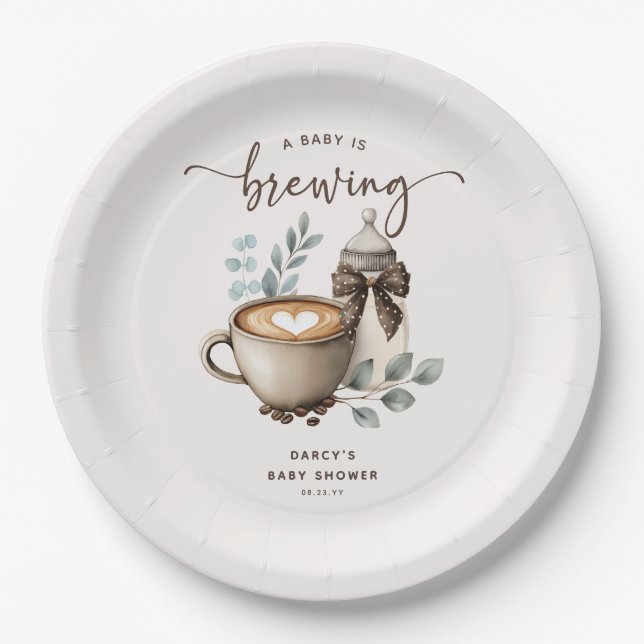 Assiettes En Carton Cute 'a Baby is Brewing' Coffee Baby Shower (Devant)