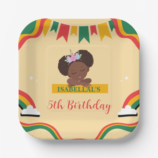 Assiettes En Carton Cute afro licorne Africaine amérique filles Annive (Recto)