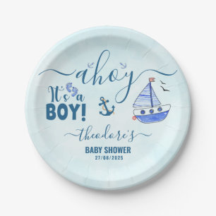Assiettes En Carton Cute Ahoy C'est un Boy Sailboat Baby shower nautiq