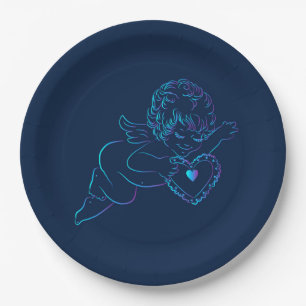 Assiettes En Carton Cute Angel Cherub tenant une dentelle Valentine Co