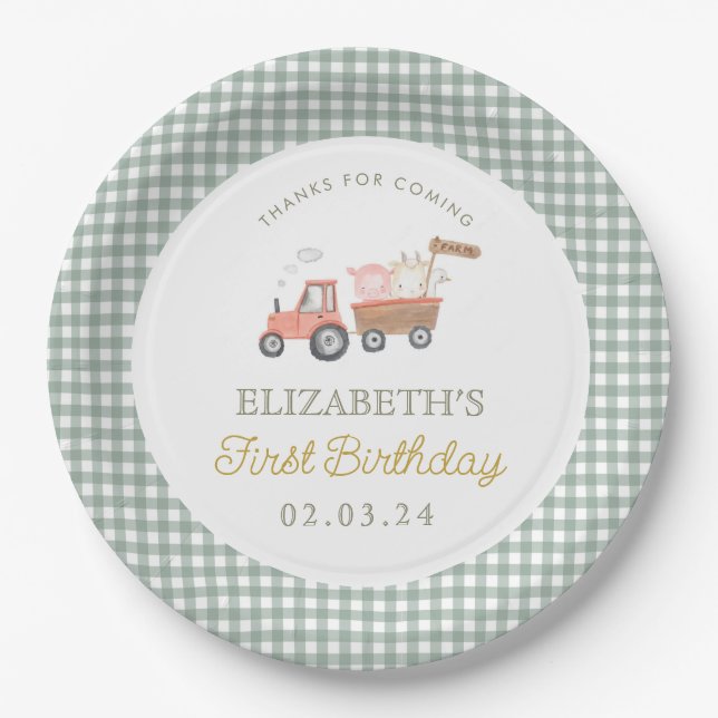 Assiettes En Carton Cute animal de ferme Barnyard Anniversaire (Devant)