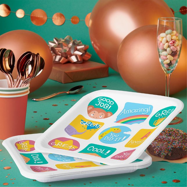 Assiettes En Carton Cute animal récompensé Motivational Étiquette de c (Créateur téléchargé)