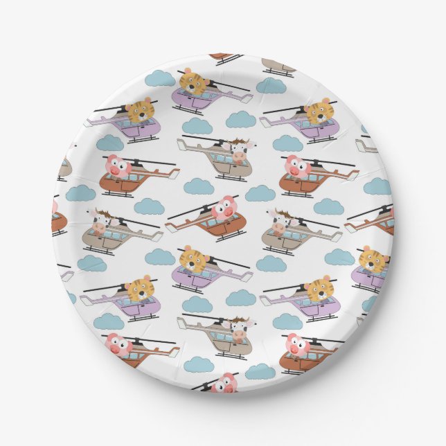 Assiettes En Carton Cute Animals In Helicopter Pattern (Devant)