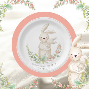 Assiettes En Carton Cute Animaux Bunny Baby shower rose personnalisé