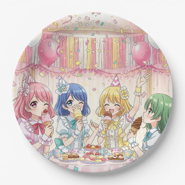 Assiettes En Carton Cute Anime Girl's Ice Cream Birthday Party   (Devant)