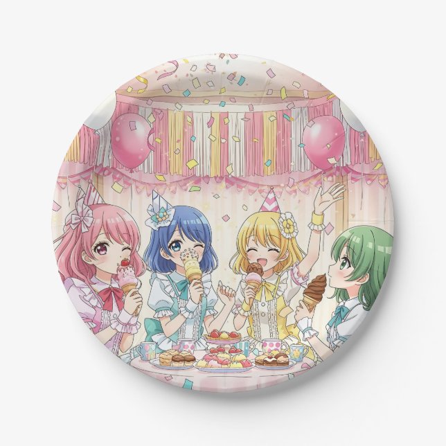 Assiettes En Carton Cute Anime Girl's Ice Cream Birthday Party   (Devant)