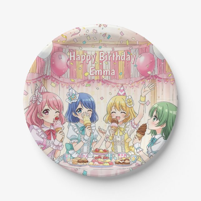 Assiettes En Carton Cute Anime Girl's Ice Cream Birthday Party   (Devant)