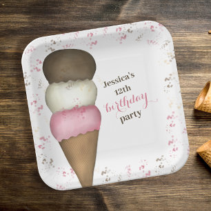 Assiettes En Carton Cute Anniversaire Crème glacée personnalisée
