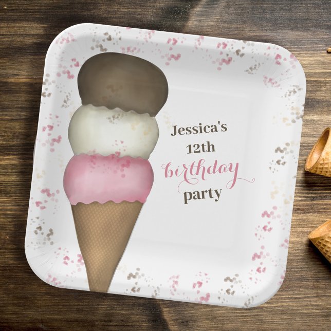 Assiettes En Carton Cute Anniversaire Crème glacée personnalisée (Créateur téléchargé)