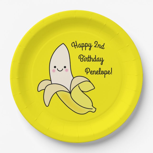 Assiettes En Carton Cute Anniversaire de enfant banane Kawaii (Devant)