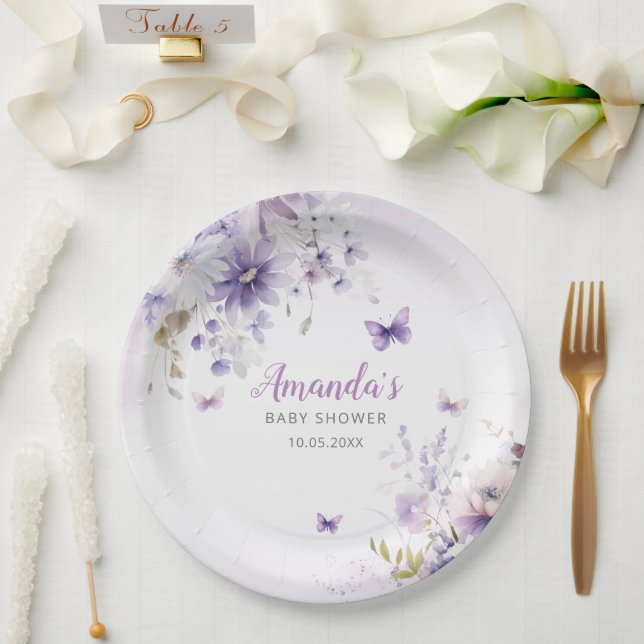 Assiettes En Carton Cute Aquarelle Floral Butterfly Girl Baby shower (Mariage)