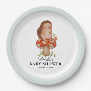 Assiettes En Carton Cute aquarelle Hérisson Baby shower bleu