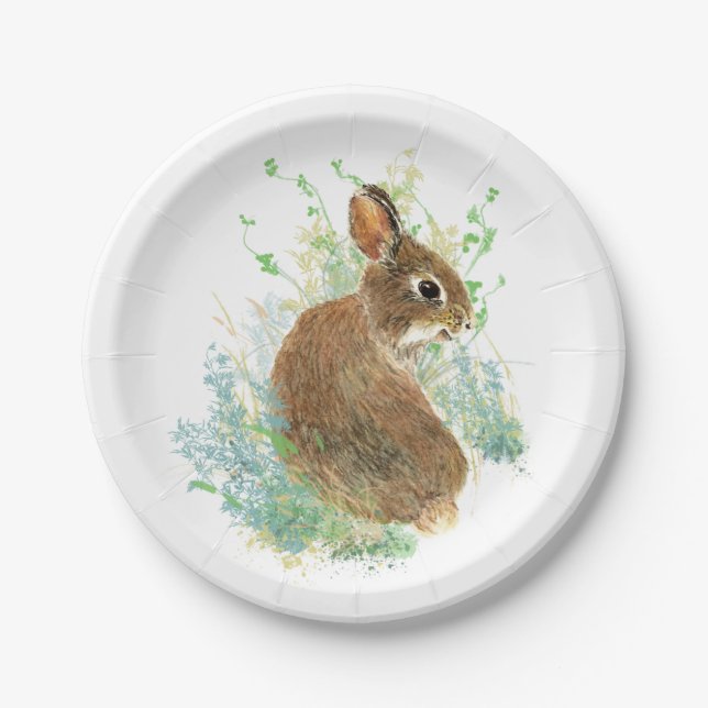 Assiettes En Carton Cute aquarelle lapin lapin Art animal lapin (Devant)