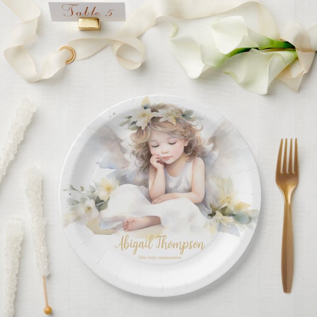 Assiettes En Carton Cute Aquarelle Petite fille Angel Religieux (Mariage)