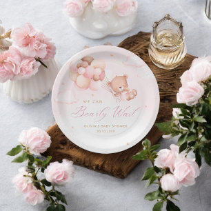 Assiettes En Carton Cute Aquarelle rose Teddy Bear Baby shower fille
