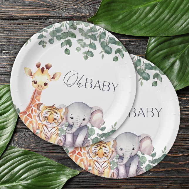 Assiettes En Carton Cute Aquarelle Safari Animaux Baby shower (Créateur téléchargé)