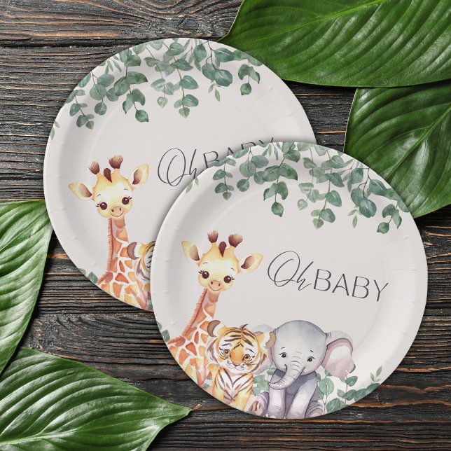 Assiettes En Carton Cute Aquarelle Safari Animaux Baby shower (Créateur téléchargé)