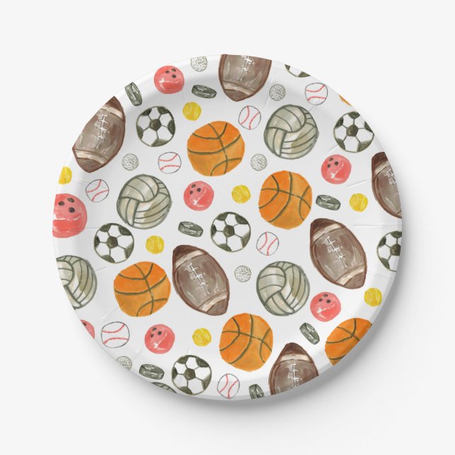 Assiettes En Carton Cute Aquarelle Sports Ball Enfants Anniversaire (Devant)