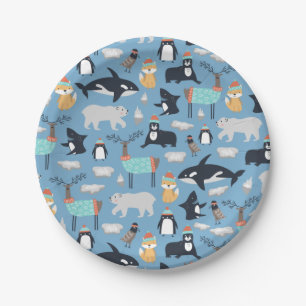 Assiettes En Carton Cute Arctic Animaux Motif sans couture