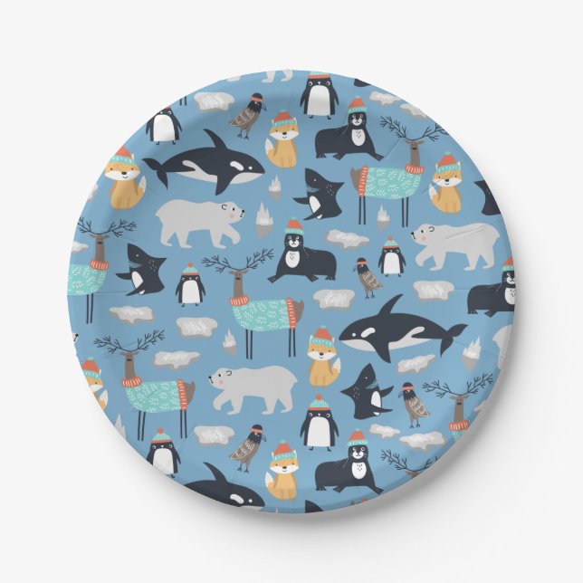 Assiettes En Carton Cute Arctic Animaux Motif sans couture (Devant)