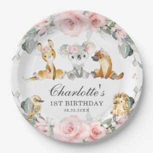 Assiettes En Carton Cute Australian Animals Rose Floral Vert