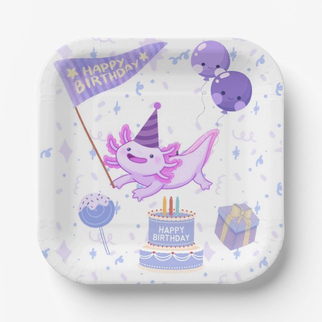 Assiettes En Carton Cute axolotl birthday (Recto)