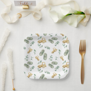 Assiettes En Carton Cute Baby Cars And Shoes Newborn Babyshower Plate