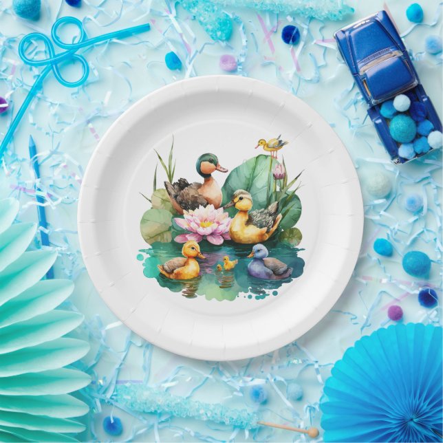 Assiettes En Carton Cute Baby Duck Farm Animaux de famille (Fête)