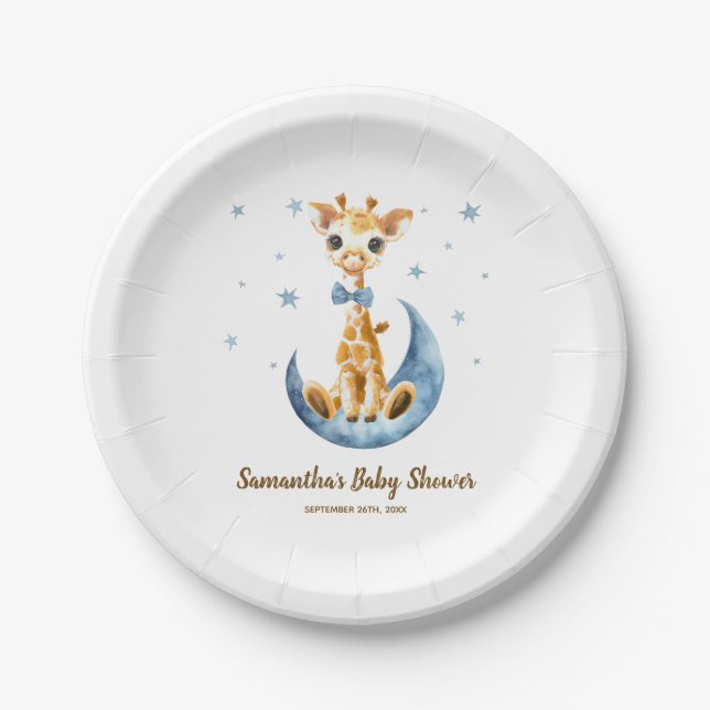 Assiettes En Carton Cute Baby Giraffe Aquarelle Baby shower Garçon (Devant)