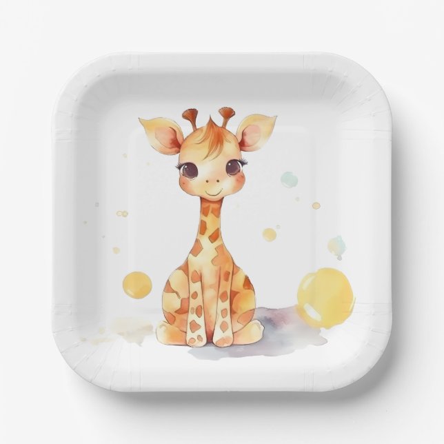 Assiettes En Carton Cute Baby Giraffe Carré Plaque en papier (Recto)