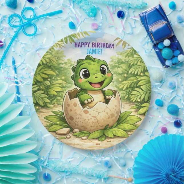 Assiettes En Carton Cute Baby Hatchling Dinosaur Birthday (Fête)