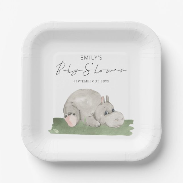 Assiettes En Carton Cute Baby shower Hippo (Recto)