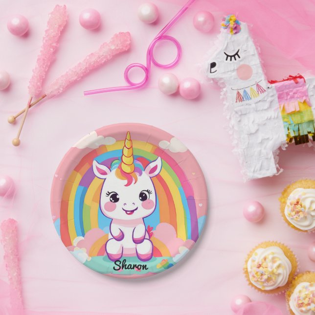 Assiettes En Carton Cute Baby Unicorn Arc-en-ciel (Fête)