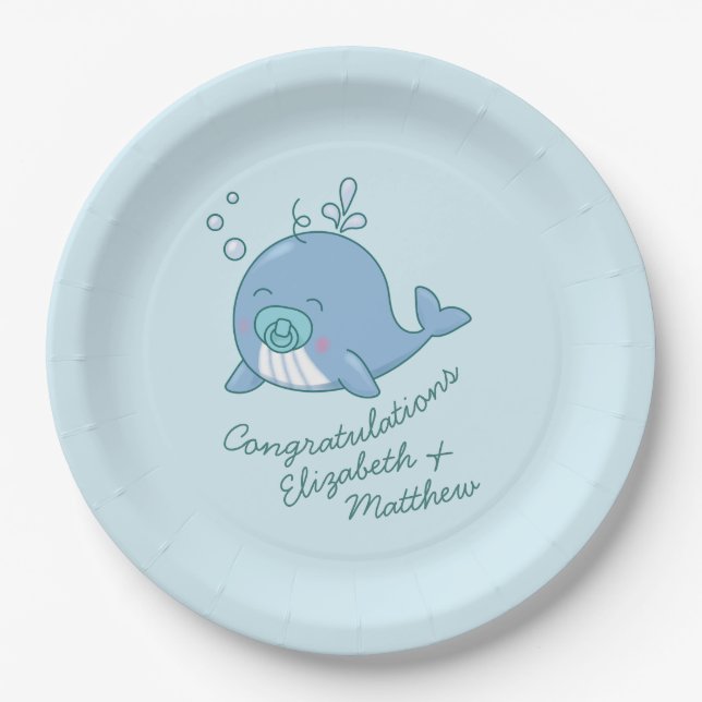 Assiettes En Carton Cute baleine Baby shower Kawaii Boy Blue (Devant)
