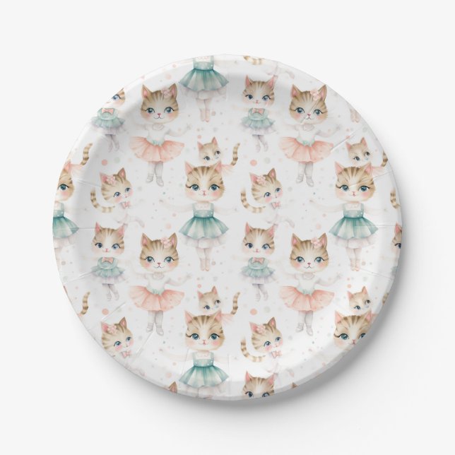 Assiettes En Carton Cute Ballerina Chats Plaque papier (Devant)
