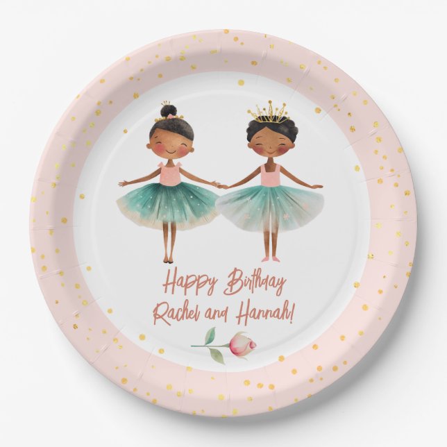 Assiettes En Carton Cute Ballerinas Ballet Rose Double Anniversaire (Devant)
