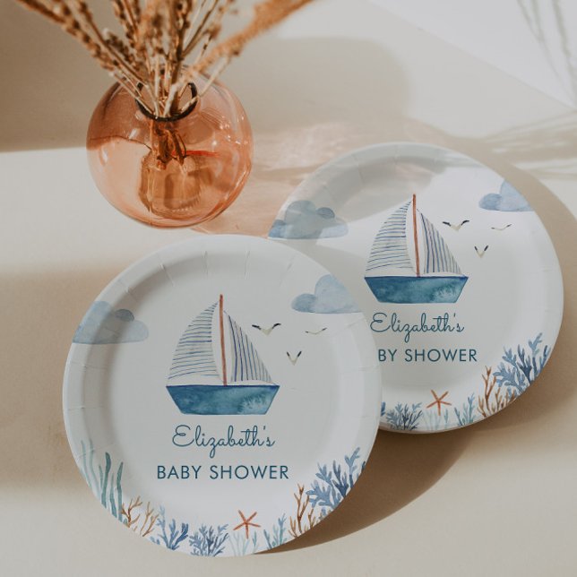 Assiettes En Carton Cute Bateau Baby shower nautique (Créateur téléchargé)