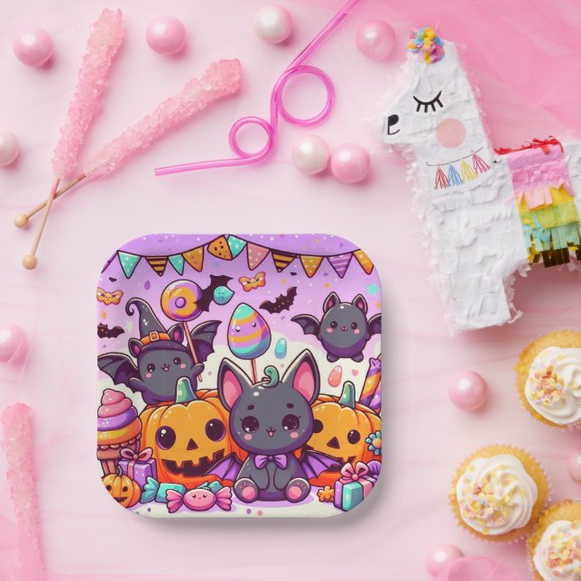 Assiettes En Carton Cute bats halloween party (Fête)