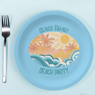 Assiettes En Carton Cute Beach Waves Sunshine Blue Surfer Party