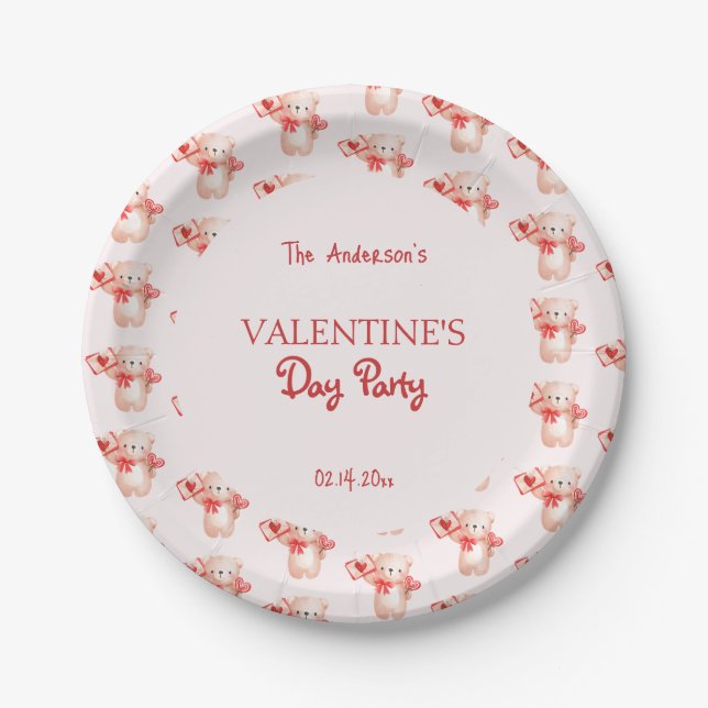Assiettes En Carton Cute Bear Coeur Saint Valentin (Devant)