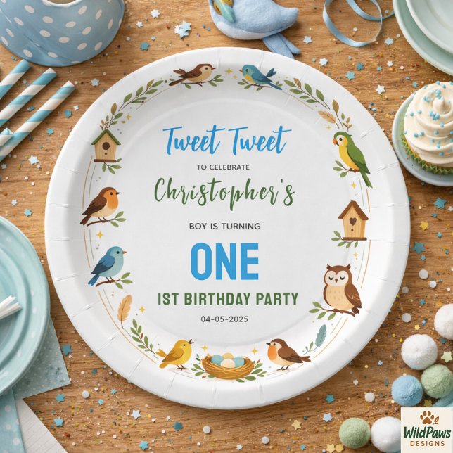 Assiettes En Carton Cute Birds 1st Birthday Party – Fun Kids  (Cute Birds 1st Birthday Party – Fun Kids Paper Plates
)