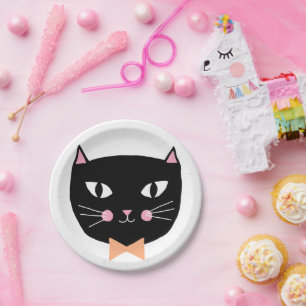 Assiettes En Carton Cute Black Cat Bow Cravate Halloween Anniversaire